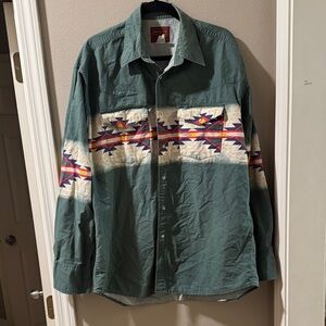 Vintage Rustler Green and Cream Patterned Pearl Snap Button Down Shirt size XL
